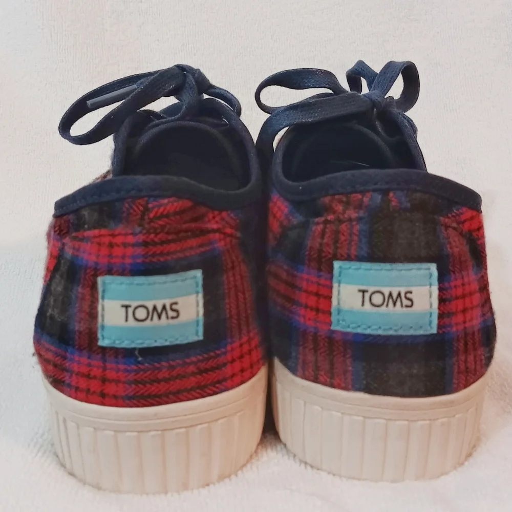 Size 10 Toms Womens Cordones Indio Sneakers Navy Crosshatch/Plaid - Picture 2 of 11